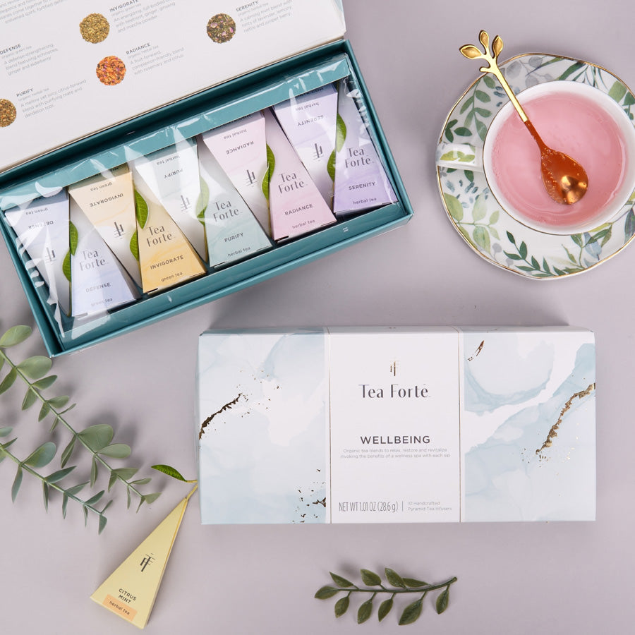CUTIE CU CEAI CU 10 PIRAMIDE DE CEAI ORGANIC PETITE RIBBON BOX WELLBEING