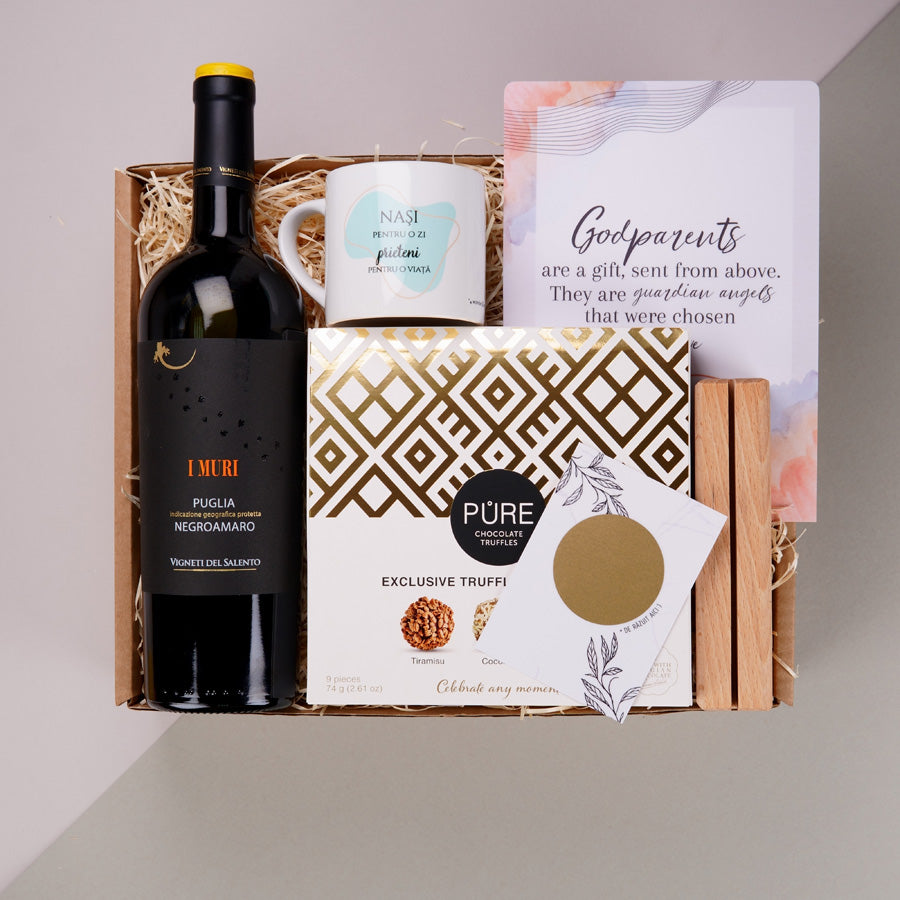 Pachet cadou pentru cerere nasi - Vreti sa fiti nasii nostri - prezentare produse - in cutie