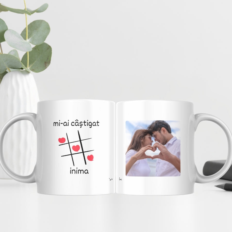 Cadou pentru iubit sau iubita - Cana personalizata cu poza de cuplu - Tic Tac Toe
