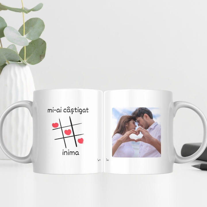 Cadou pentru iubit sau iubita - Cana personalizata cu poza de cuplu - Tic Tac Toe