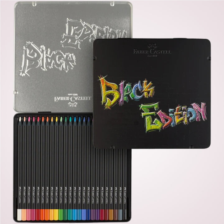 Set 24 creioane colorate din lemn negru in cutie de metal Faber-Castell 3