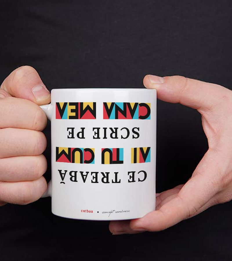 Cana cadou cu mesaj scris invers - None of Your Business_catbox_2