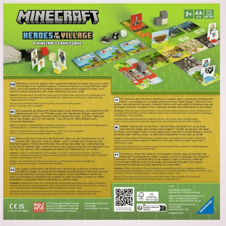 Cadou pentru copii peste 7 ani. Joc Minecraft Heroes of the Village, include limba romana. Verso cutie