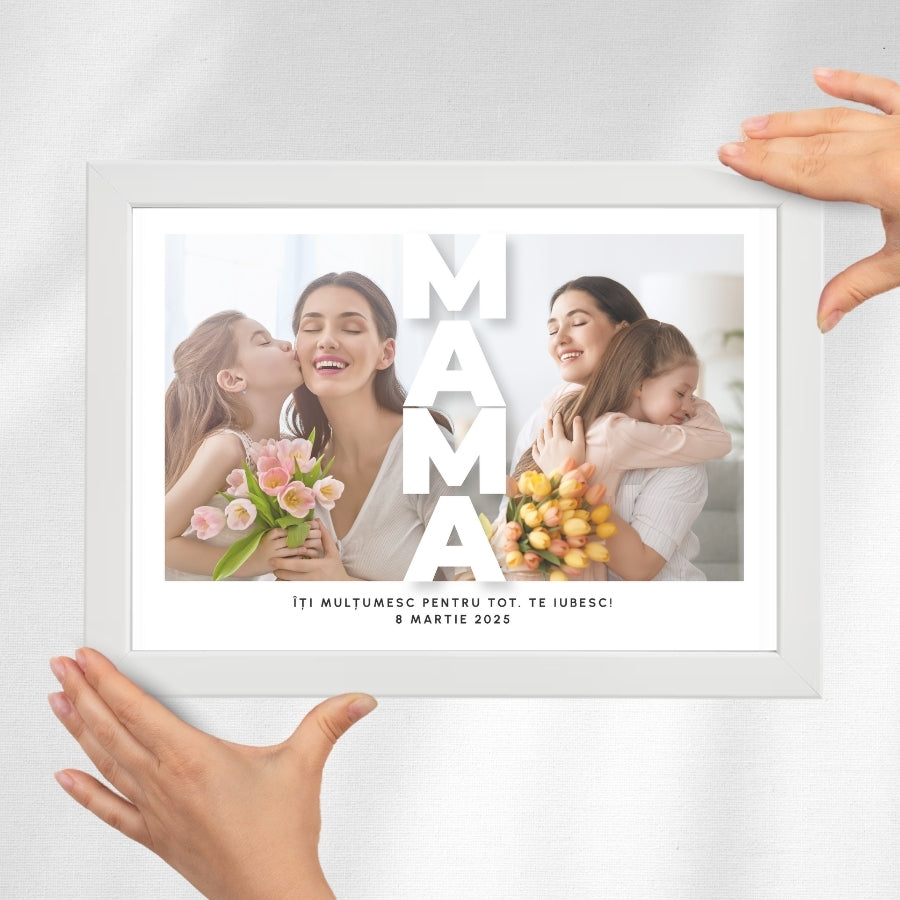 Cadou pentru mama de ziua ei, de Craciun sau de 8 martie - Tablou personalizat cu doua poze si text, format A4 - Best Mom Ever