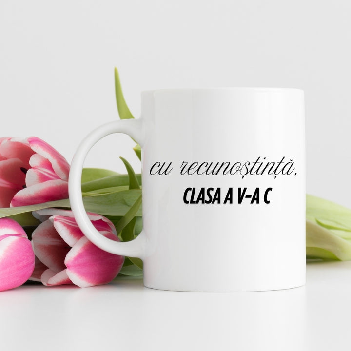 Cadou pentru profesori - Cana personalizata cu poza si clasa - Gratitude - fata cu text