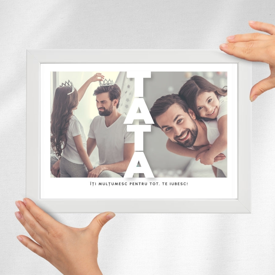 Cadou pentru tata de ziua lui sau de Craciun - Tablou personalizat cu doua poze si text, format A4 - Best Dad Ever