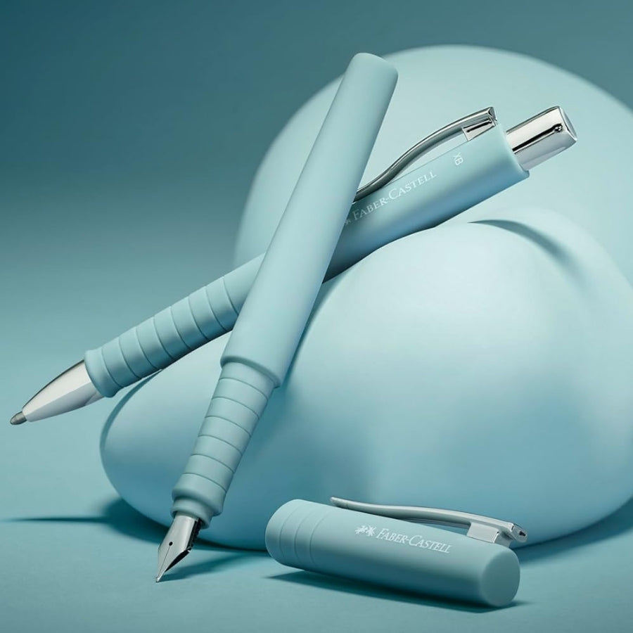 Cadou premium - Set cu stilou si pix in cutie de metal Poly Ball - Bleu Caraibe Faber-Castell - cadou elegant