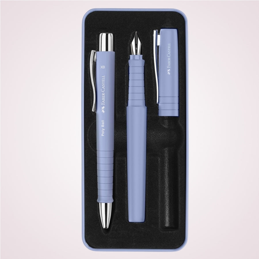Cadou premium - Set cu stilou si pix in cutie de metal Poly Ball - Lavender Mauve Faber- Castell