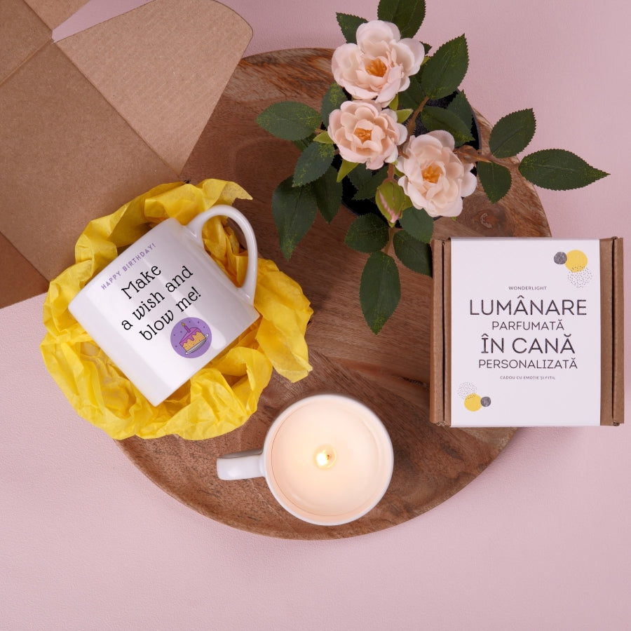 Cadou de aniversare - Lumanare parfumata in cana personalizata - Happy Birthday wonderstore context