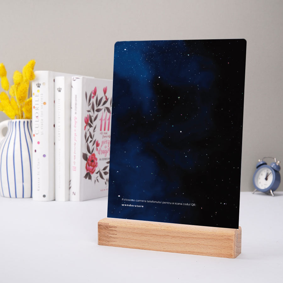 Cadou de cuplu - Mini tablou in suport de lemn cu poza si cod QR - Melodia noastra - Starry Sky