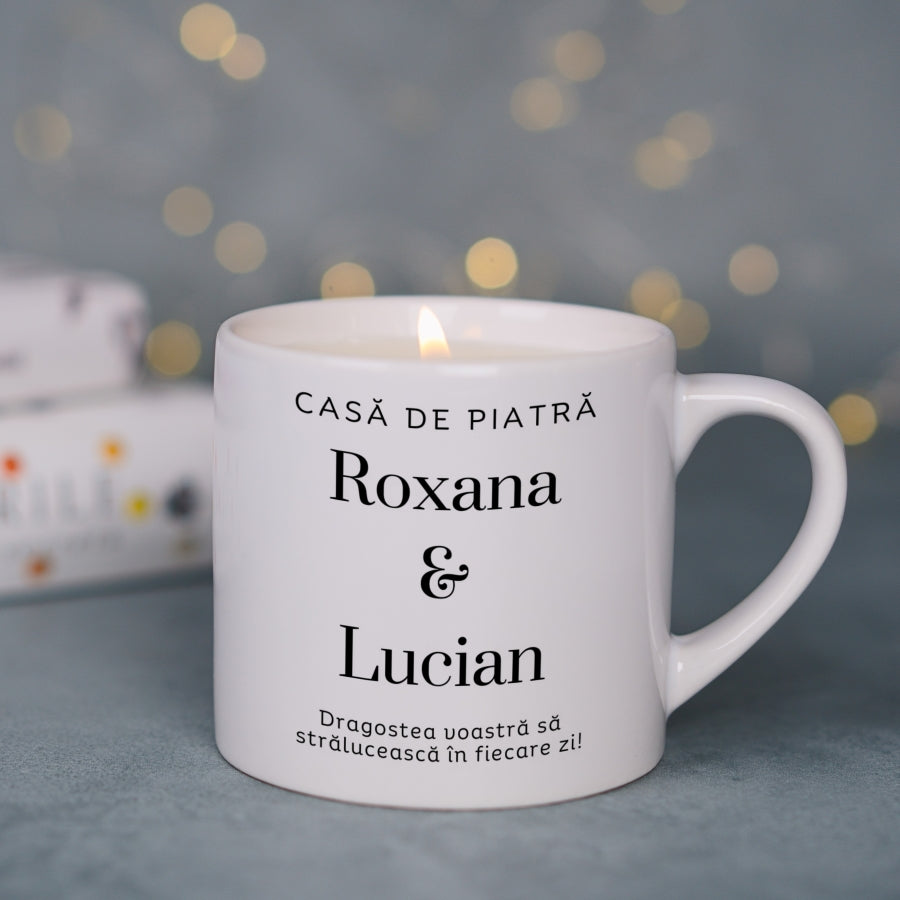 Cadou de nunta - Lumanare parfumata in cana personalizata - Casa de piatra - wonderstore 2