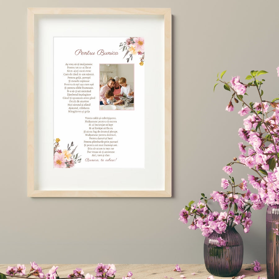 Cadou pentru bunica - Tablou personalizat cu poza si versuri - Grandma_wonderstore_tablou pe perete