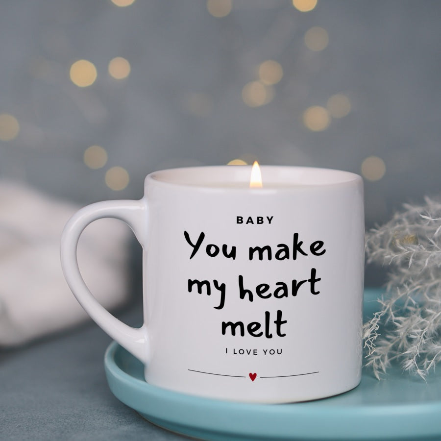 Cadou pentru persoana iubita - Lumanare parfumata in cana personalizata - You Make My Heart Melt 1