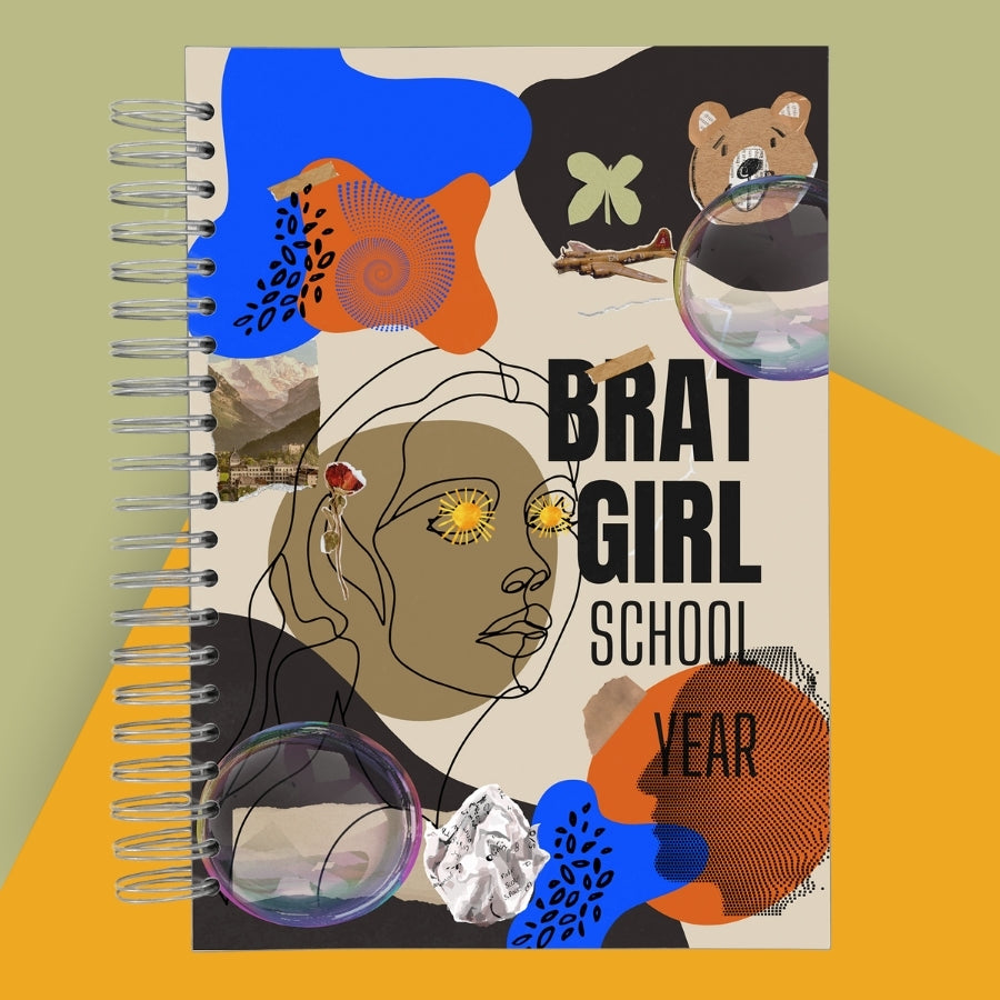 Caiet de scoala studentesc A4 universal multifunctional de liceu si gimnaziu pentru toate materiile, cu spirala, 200 file/400 pagini, deschidere 360°, dictando/matematica, cu planificator de teme si teste - Brat Girl