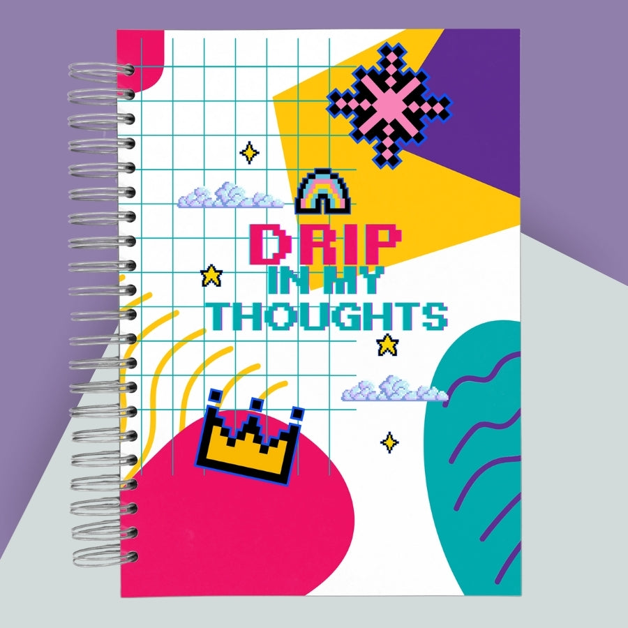Caiet de scoala studentesc A4 universal multifunctional de liceu si gimnaziu pentru toate materiile, cu spirala, 200 file/400 pagini, deschidere 360°, dictando/matematica, cu planificator de teme si teste - Drip In My Thoughts