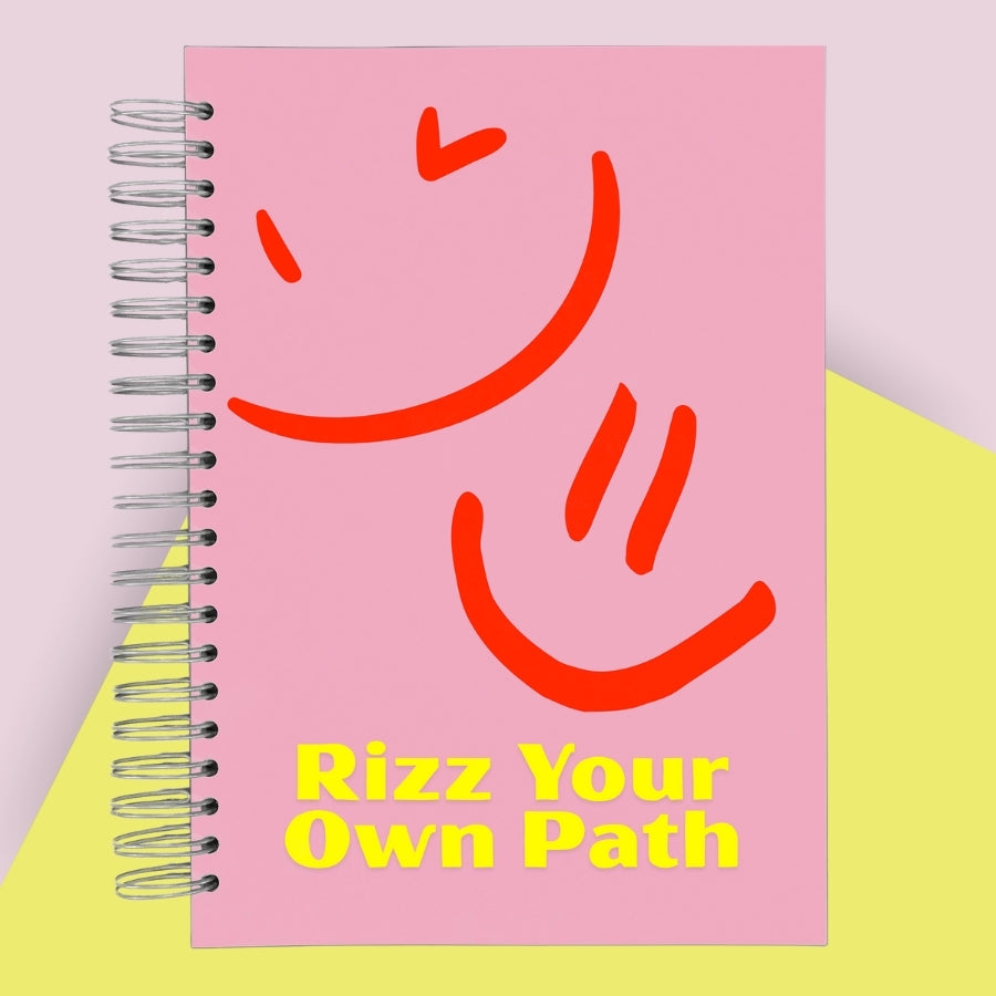 Caiet de scoala studentesc A4 universal multifunctional de liceu si gimnaziu pentru toate materiile, cu spirala, 200 file/400 pagini, deschidere 360°, dictando/matematica, cu planificator de teme si teste - Emoji Rizz
