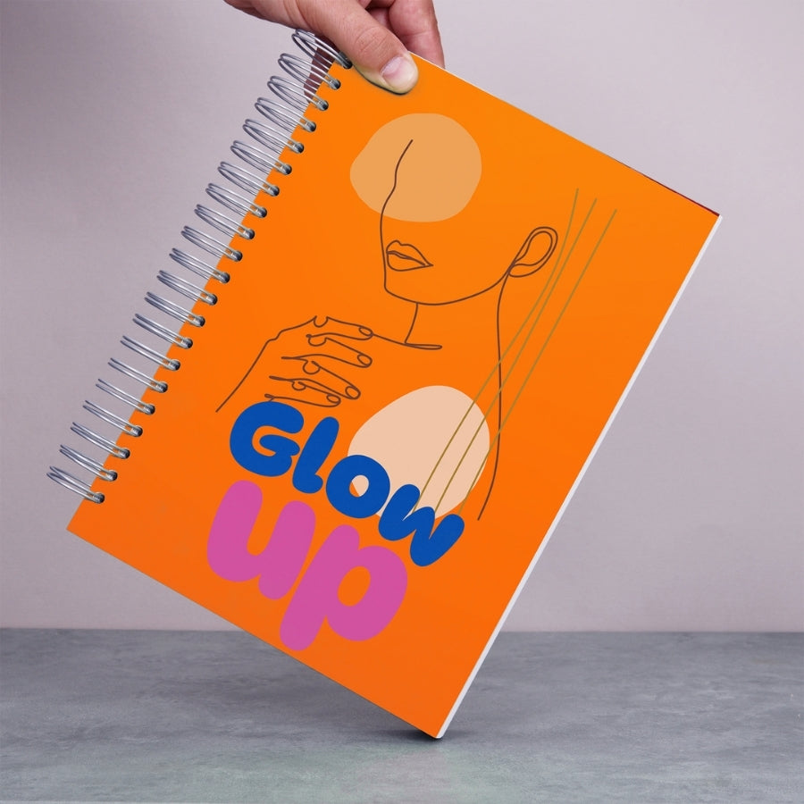 Caiet de scoala studentesc A4 universal multifunctional de liceu si gimnaziu pentru toate materiile, cu spirala, 200 file/400 pagini, deschidere 360°, dictando/matematica, cu planificator de teme si teste - Glow Up