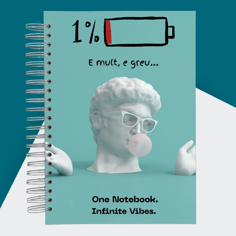 Caiet de scoala studentesc A4 universal multifunctional de liceu si gimnaziu pentru toate materiile, cu spirala, 200 file/400 pagini, deschidere 360°, dictando/matematica, cu planificator de teme si teste - Infinite Vibes