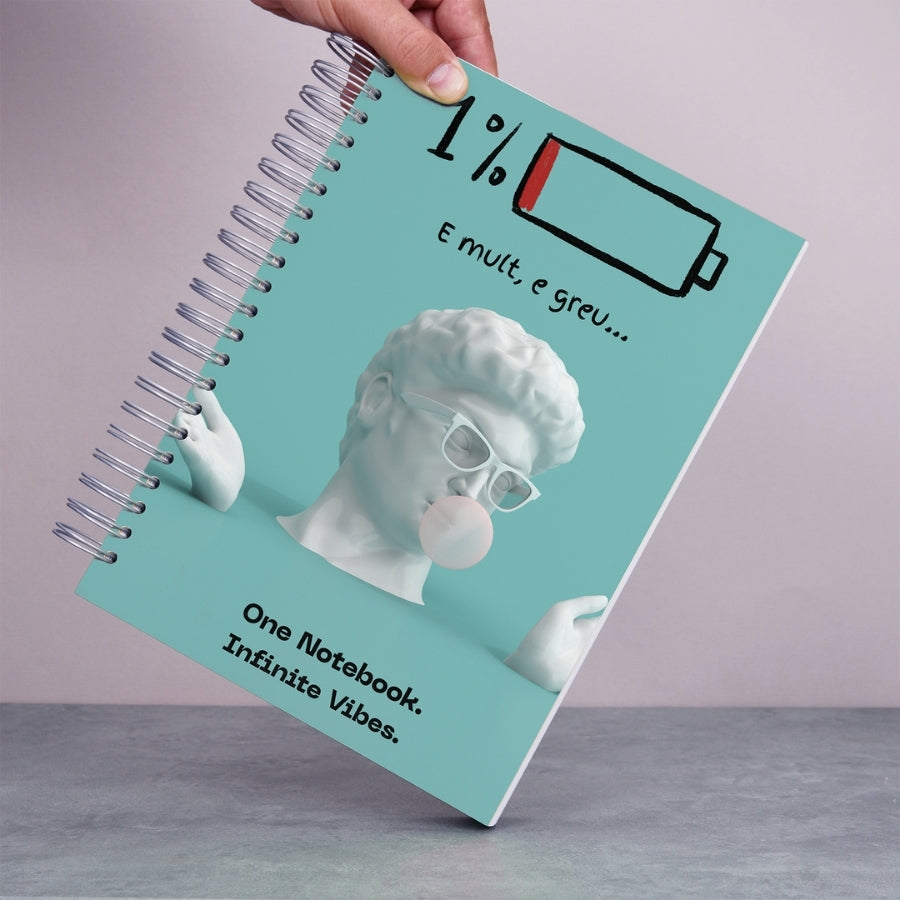 Caiet de scoala studentesc A4 universal multifunctional de liceu si gimnaziu pentru toate materiile, cu spirala, 200 file/400 pagini, deschidere 360°, dictando/matematica, cu planificator de teme si teste - Infinite Vibes - in mana
