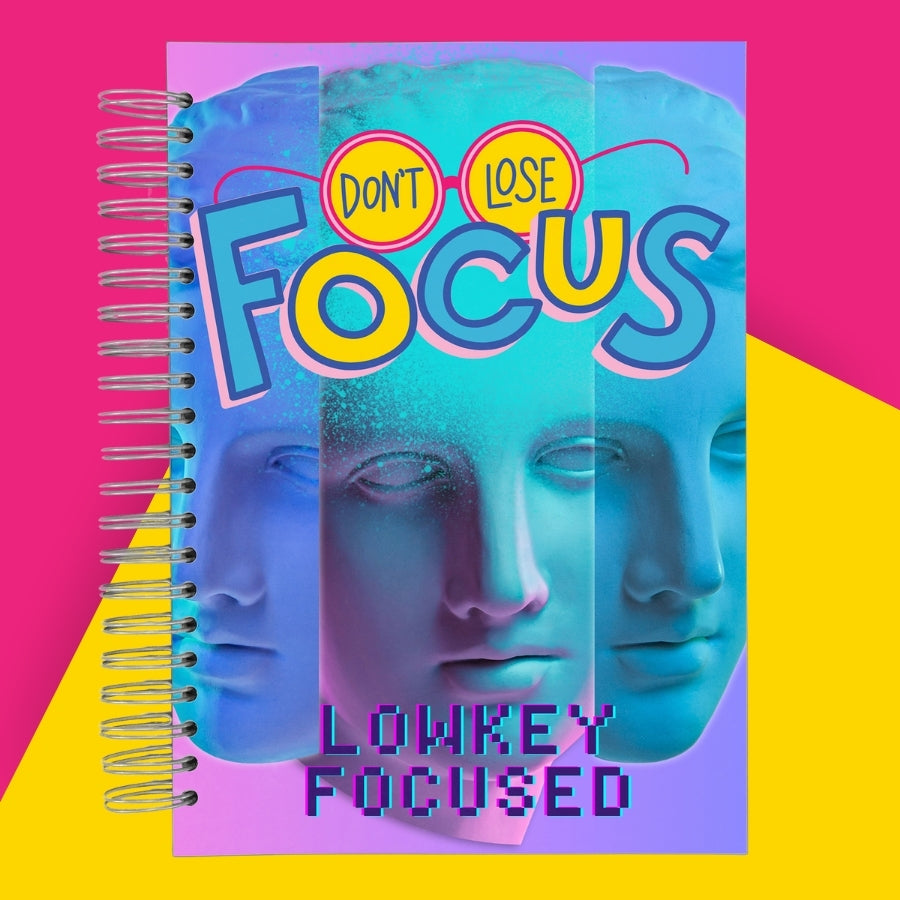 Caiet de scoala studentesc A4 universal multifunctional de liceu si gimnaziu pentru toate materiile, cu spirala, 200 file/400 pagini, deschidere 360°, dictando/matematica, cu planificator de teme si teste - Lowkey Focused