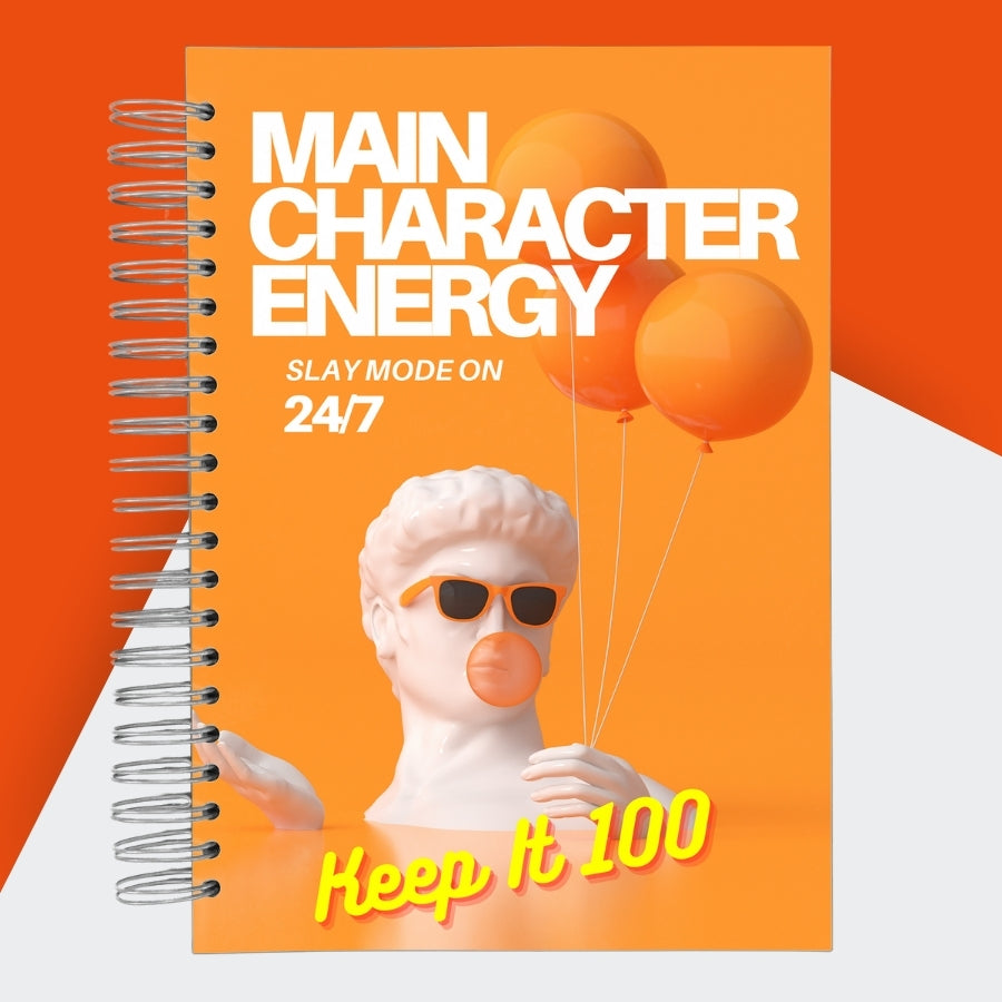 Caiet de scoala studentesc A4 universal multifunctional de liceu si gimnaziu pentru toate materiile, cu spirala, 200 file/400 pagini, deschidere 360°, dictando/matematica, cu planificator de teme si teste - Main Character Energy