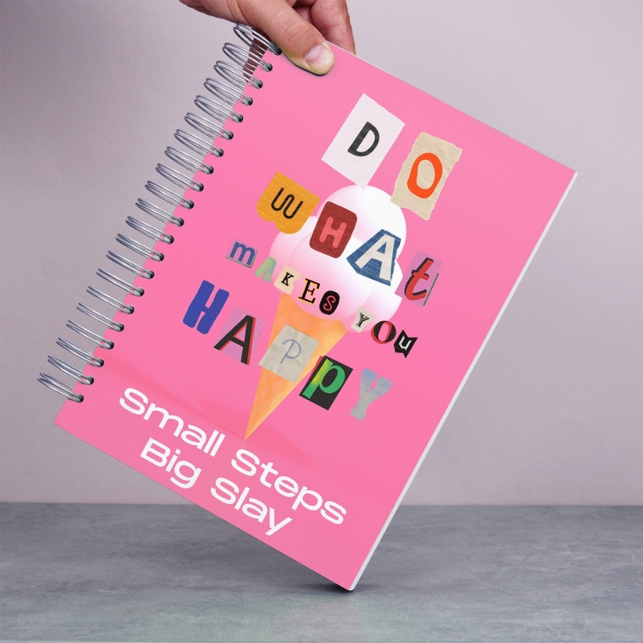 Caiet de scoala studentesc A4 universal multifunctional de liceu si gimnaziu pentru toate materiile, cu spirala, 200 file/400 pagini, deschidere 360°, dictando/matematica, cu planificator de teme si teste - Small Steps