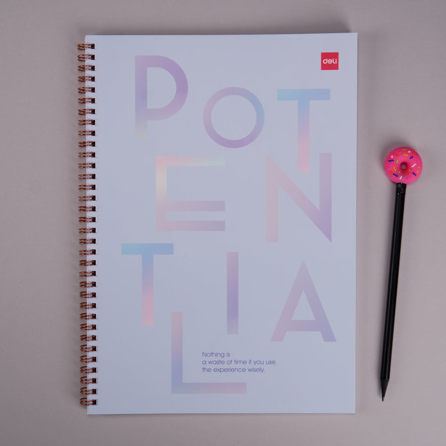 Caiet studentesc A4 cu spira, 60 file, dictando, coperta carton diverse culori si mesaje - Deli - Bleu POTENTIAL