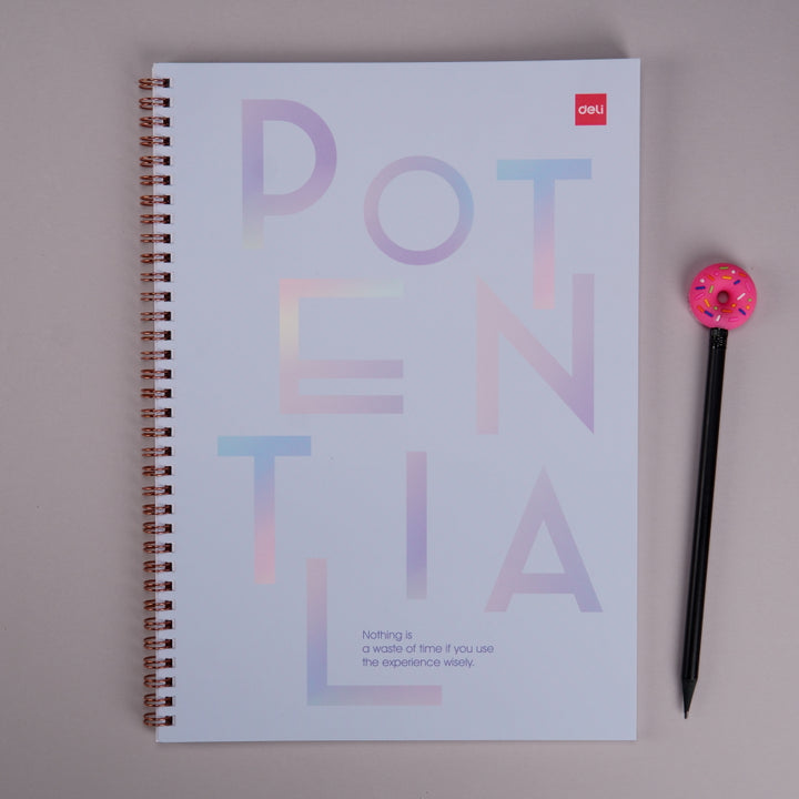 Caiet studentesc A4 cu spira, 60 file, dictando, coperta carton diverse culori si mesaje - Deli - Bleu POTENTIAL