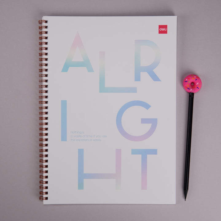 Caiet studentesc A4 cu spira, 60 file, dictando, coperta carton diverse culori si mesaje - Deli - Crem ALRIGHT