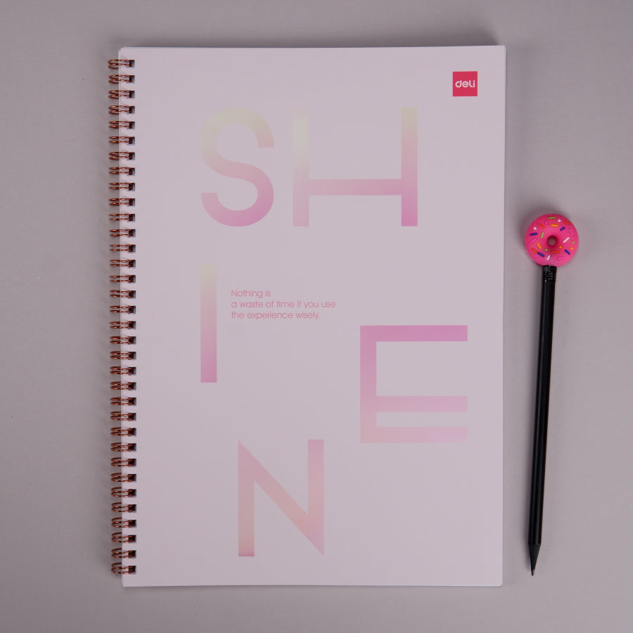 Caiet studentesc A4 cu spira, 60 file, dictando, coperta carton diverse culori si mesaje - Deli - Roz SHINE