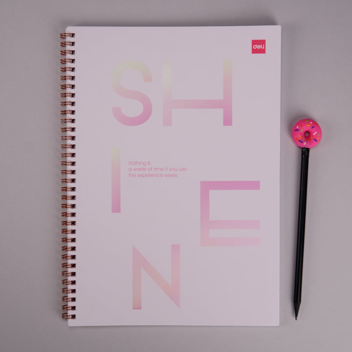 Caiet studentesc A4 cu spira, 60 file, dictando, coperta carton diverse culori si mesaje - Deli - Roz SHINE