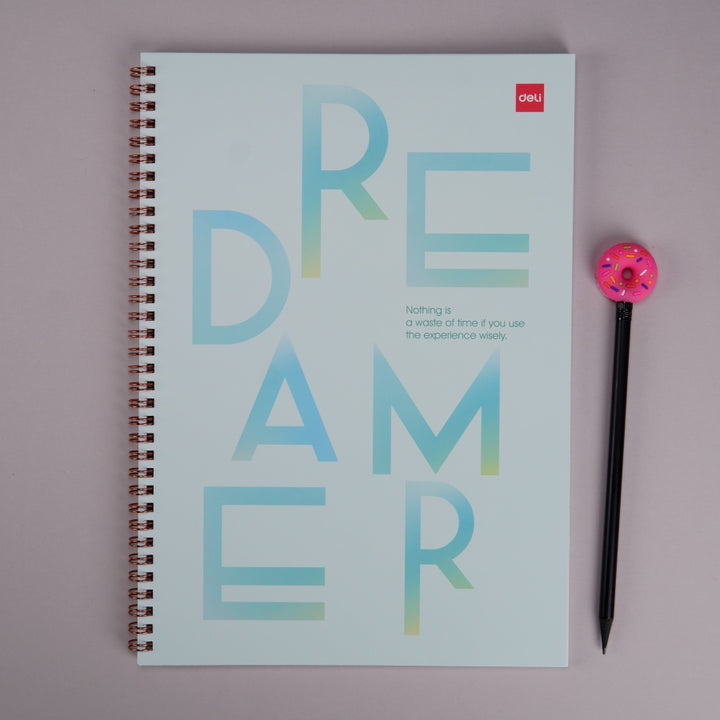 Caiet studentesc A4 cu spira, 60 file, dictando, coperta carton diverse culori si mesaje - Deli - Trucoaz DREAM