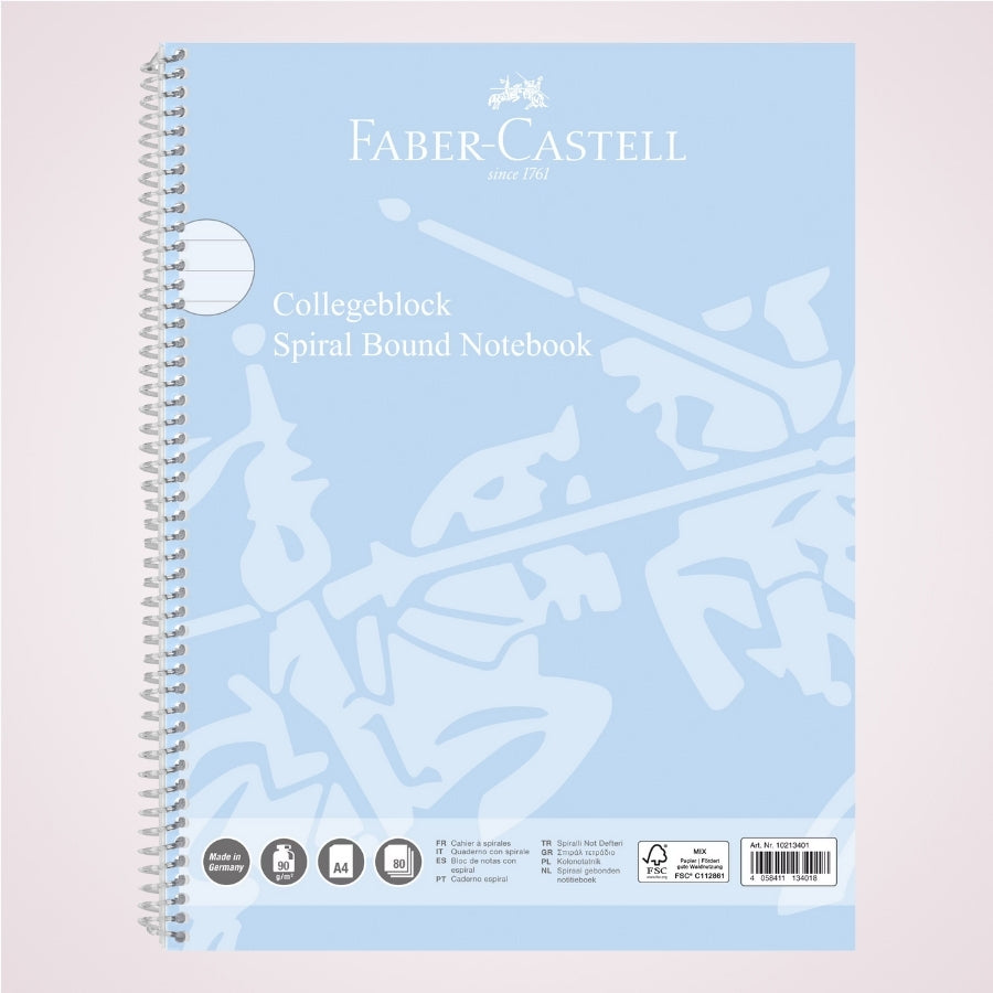 Caiet studentesc A4 cu spira, liniatura dictando, coperta din carton - Bleu Sky Faber-Castell