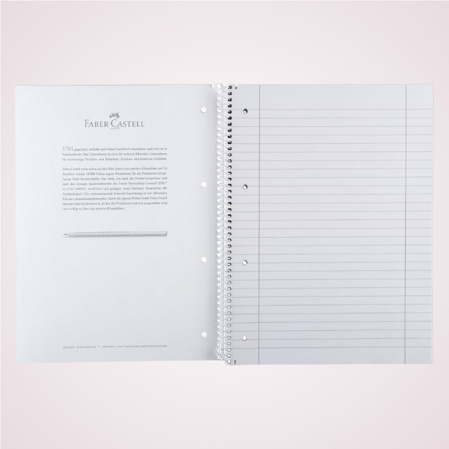 Caiet studentesc A4 cu spira, liniatura dictando, coperta din carton - Bleu Sky Faber-Castell - interior