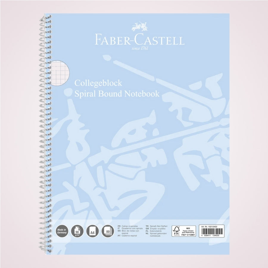 Caiet studentesc A4 cu spira, liniatura matematica, coperta din carton - Bleu Sky Faber-Castell