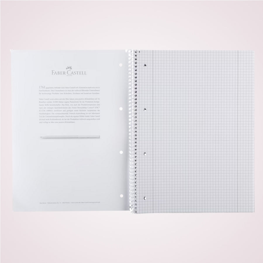 Caiet studentesc A4 cu spira, liniatura matematica, coperta din carton - Bleu Sky Faber-Castell - interior