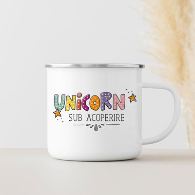 Cana metalica emailata cadou personalizat pentru copii - Undercover Unicorn-front