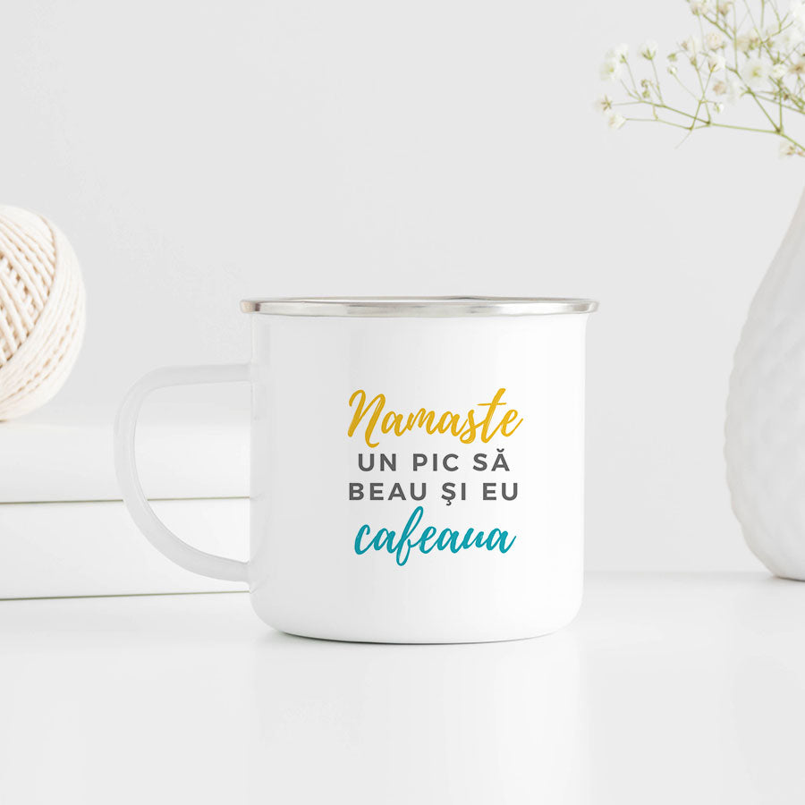 Cana metalica emailata, cadou pentru iubitorii de cafea - Give me a break