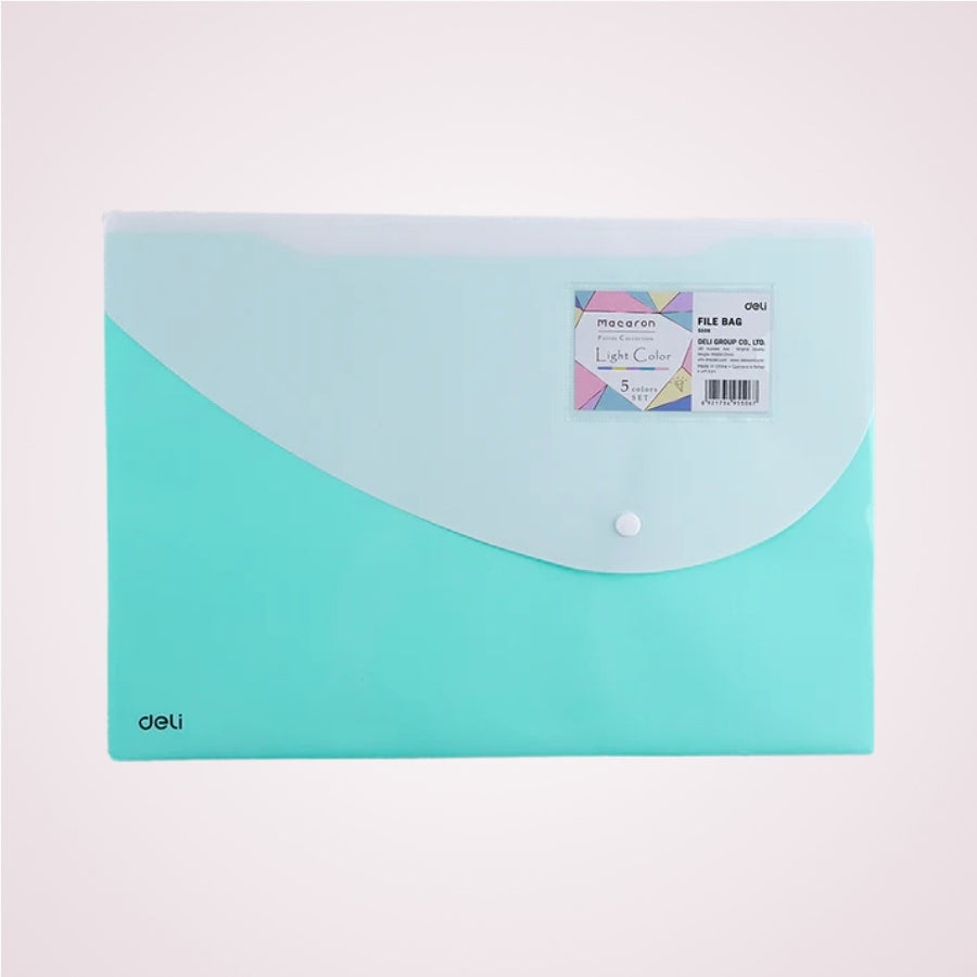 Mapa A4 din plastic cu buton si buzunar exterior - Turquoise Macaron