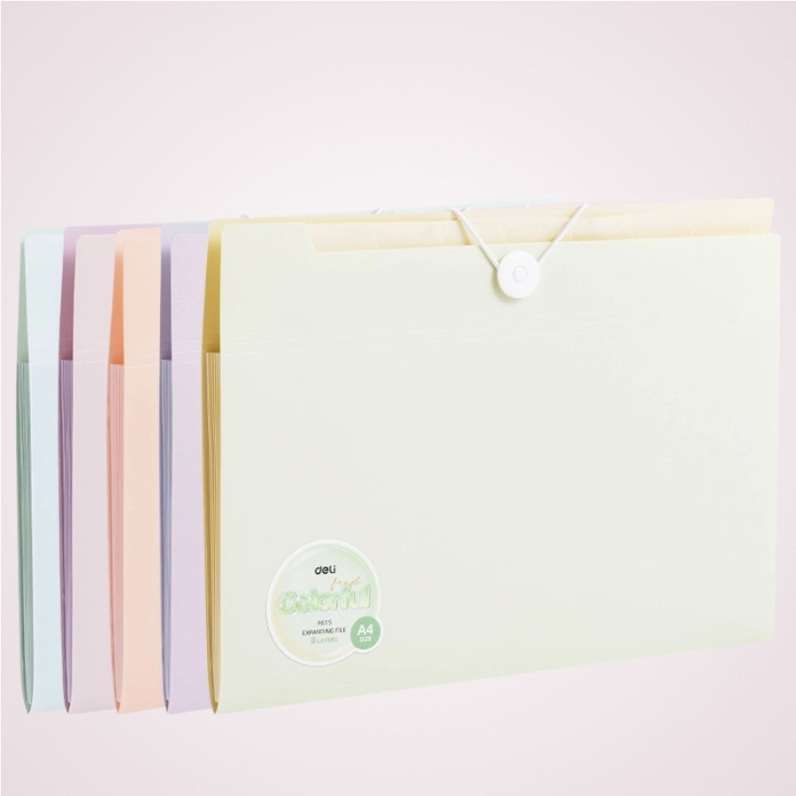 Mapa A4 din plastic cu elastic si 7 separatoare la interior - Macarons