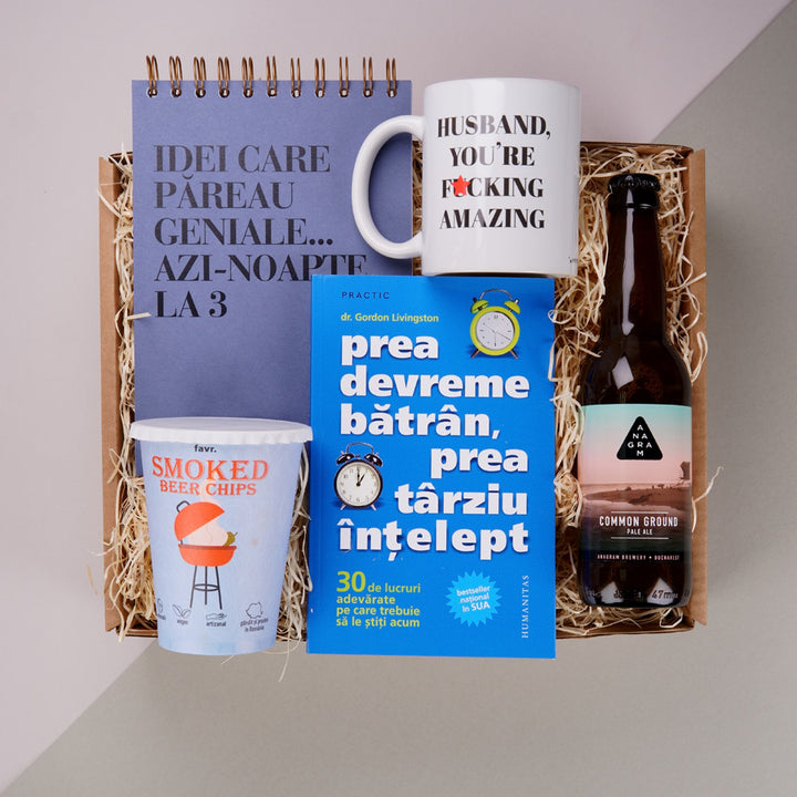 Pachet cadou amuzant de zi de nastere pentru sot - Amazing - prezentare produse - in cutie