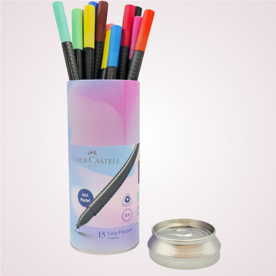 Set 15 linere colorate cu varf de 0.4 mm in cutie de metal Faber-Castell