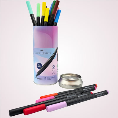 Set 15 linere colorate cu varf de 0.4 mm in cutie de metal Faber-Castell scoase din cutie