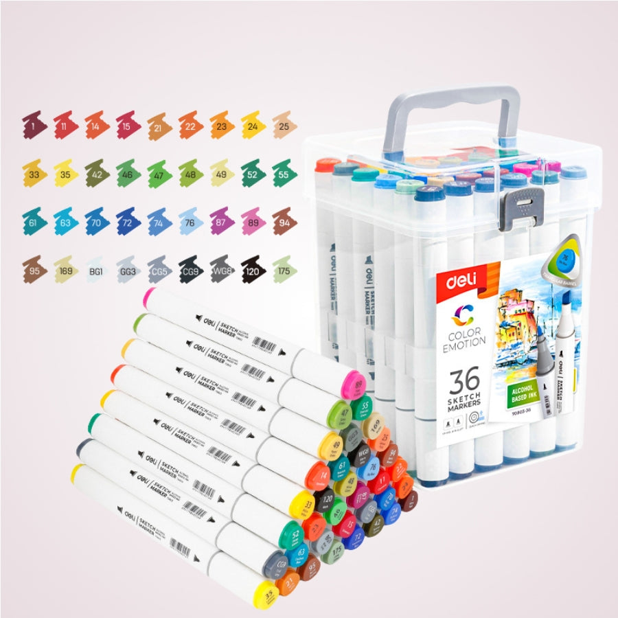 Set 36 markere colorate cu varf dublu rotund 1mm / tesit 7 mm - Color Emotion