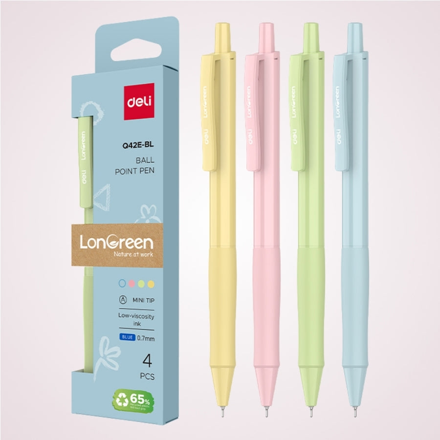 Set 4 pixuri cu mecanism, corp in 4 culori, 0.7 mm, plastic reciclat - Delicate Pastels