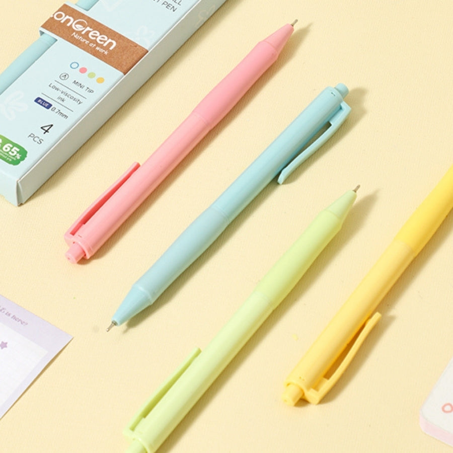 Set 4 pixuri cu mecanism, corp in 4 culori, 0.7 mm, plastic reciclat - Delicate Pastels 2