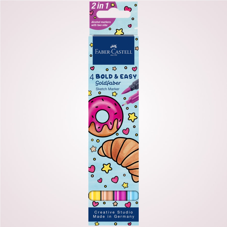 Set de 4 markere pentru schite cu doua capete Bold and Easy - Donut - Goldfaber Faber Castell