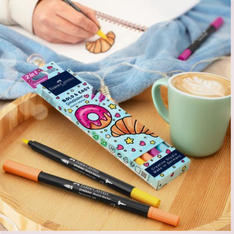 Set de 4 markere pentru schite cu doua capete Bold and Easy - Donut - Goldfaber Faber Castell - in context