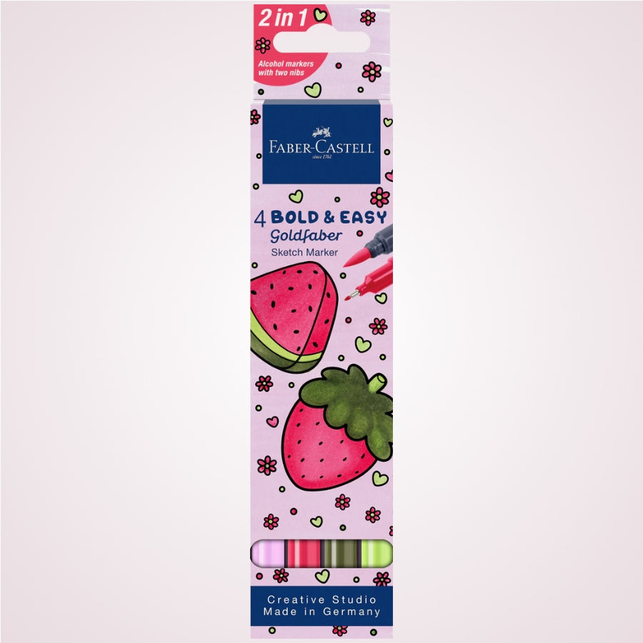 Set de 4 markere pentru schite cu doua capete Bold and Easy - Strawberry - Goldfaber Faber Castell