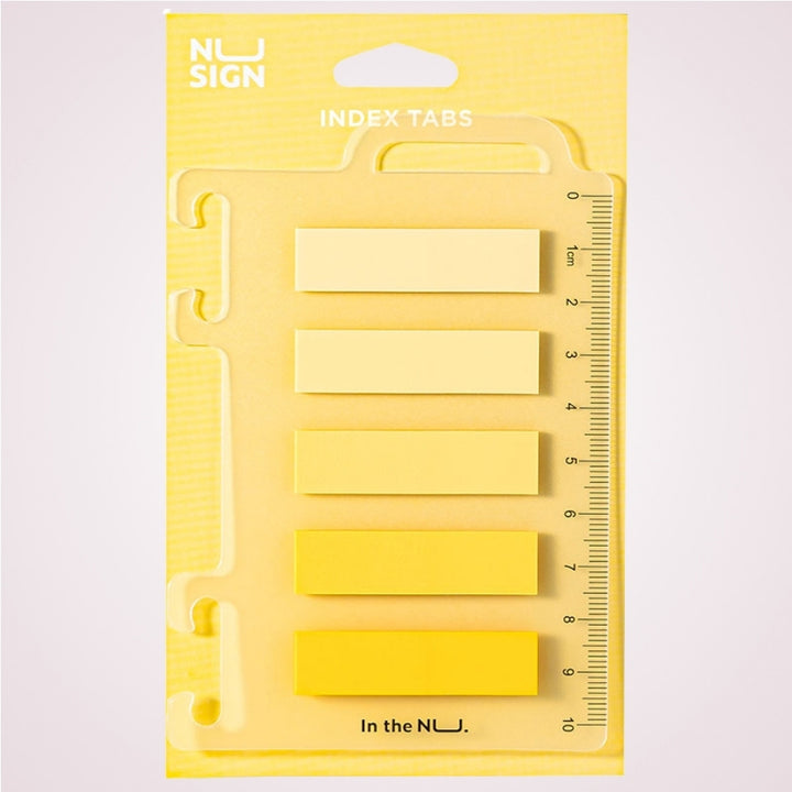 Set index adeziv din plastic 12 x 44 mm, 5 nuante, 20 file, cu rigla - Nusign - galben